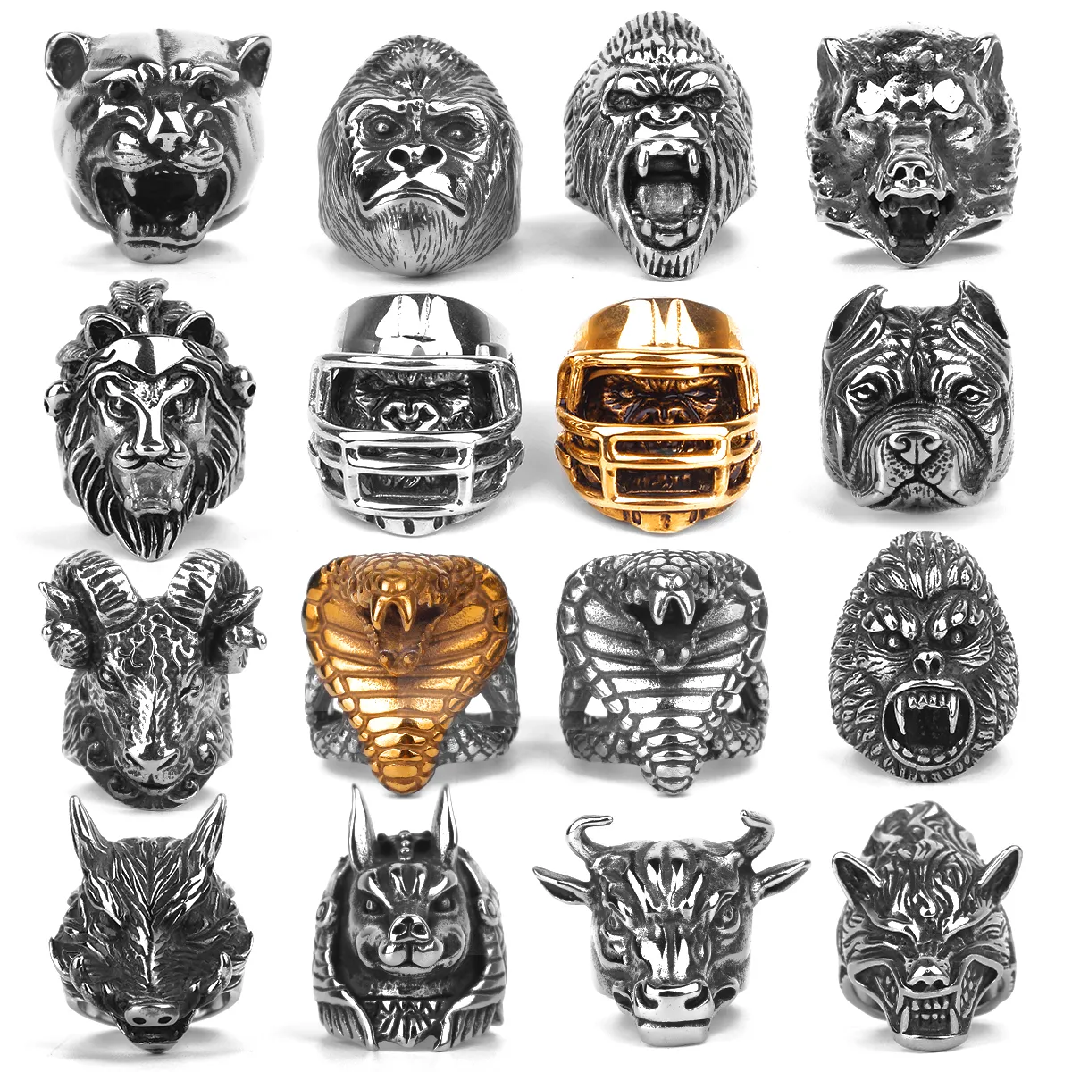 stainless steel animal men rings  dog dragon bird snake punk hip hop trendy for male boy jewelry creativity gift wholesale