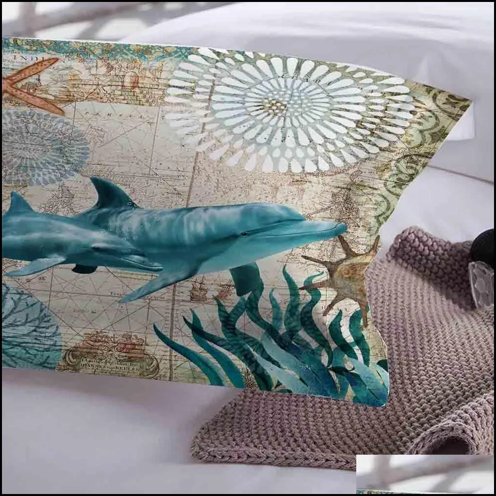 ocean series sea turtle seahorse dolphins 3d bedding set comforter bedding sets octopus bedclothes bed linen us au uk11 size 201021