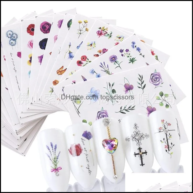24pcs/set flowers nail stickers water decals transfer art nails sticker slides lot manicure designer decoration 3d