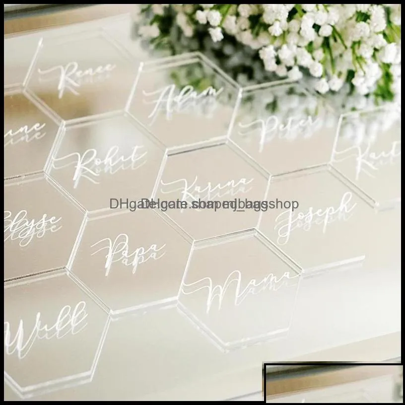 Greeting Cards 20Pcs Clear Acrylic Hexagon Blank Place Laser Cut Sheet Plain Tiles Wedding Decoration For Table Numbers Guest Name Drop