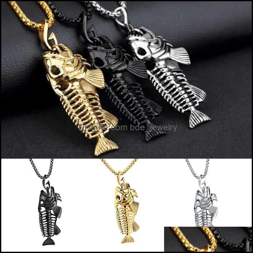 chains alloy fashion handmade stainless steel gift fish bone jewelry accessories casual durable charming men necklace