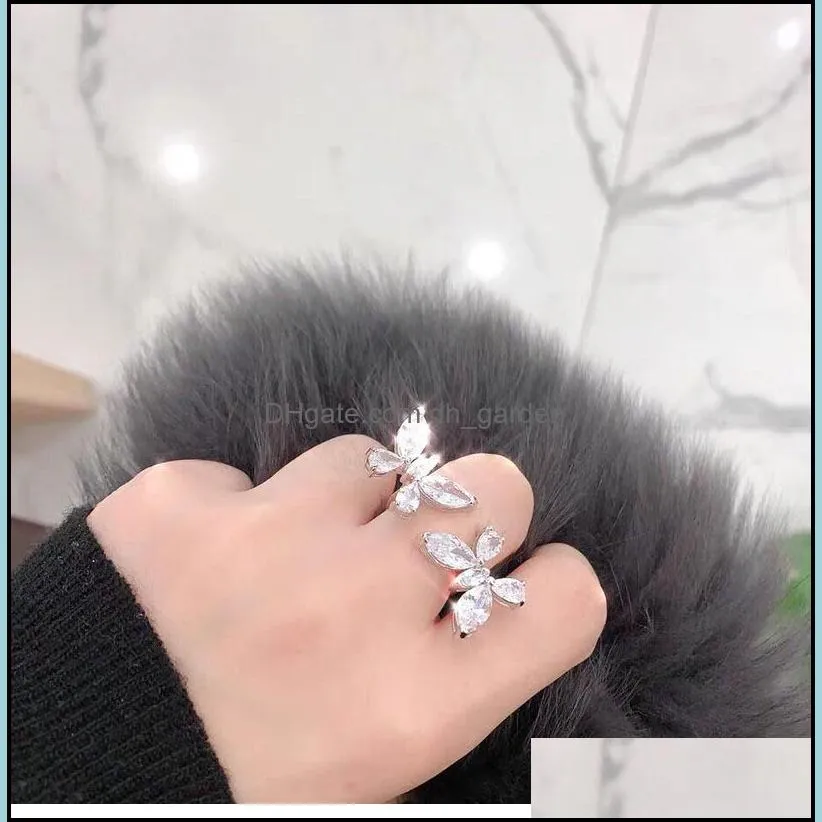 cluster rings korea design fashion jewelry luxury open butterfly zircon ring elegant women prom party ringcluster brit22
