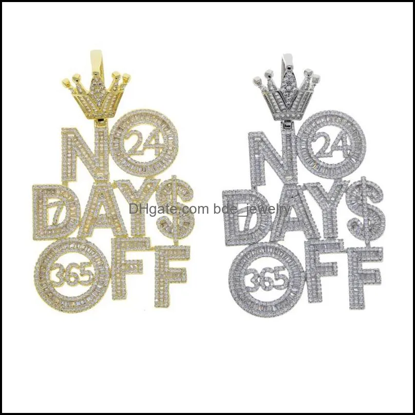 chains iced out bling cz letters pendant necklace no days off paved cubic zircon crown shape mens fashion hip hop jewelry