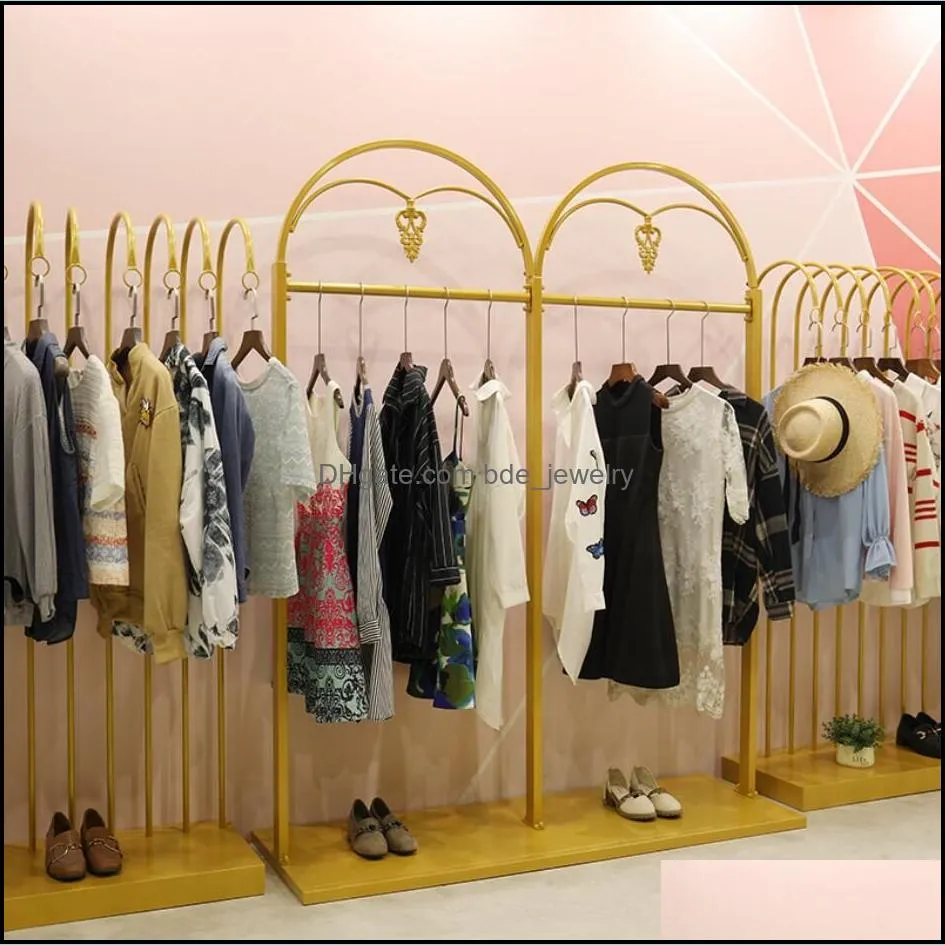 iron clothes hanger rack commercial furniture double row zhongdao cloth racks clothing store hook display shelf floor mounted cloth