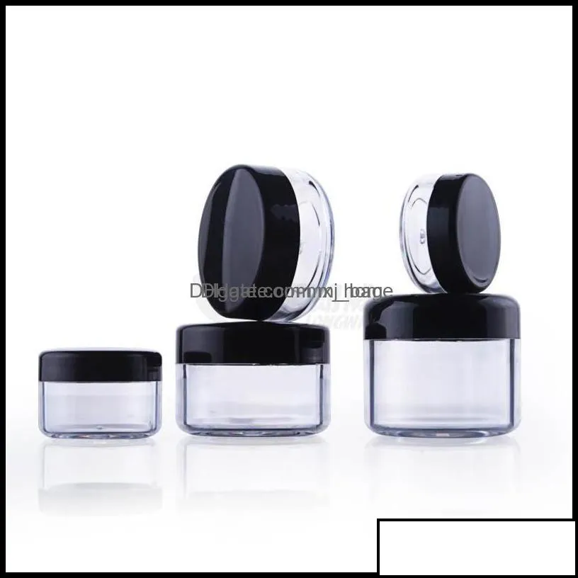 Cosmetic Containers Sample Jars With Black Lids Plastic Makeup Bpa Pot 3G 5G 10G 15G 20 Gram Drop Delivery 2021 Packing Boxes Office