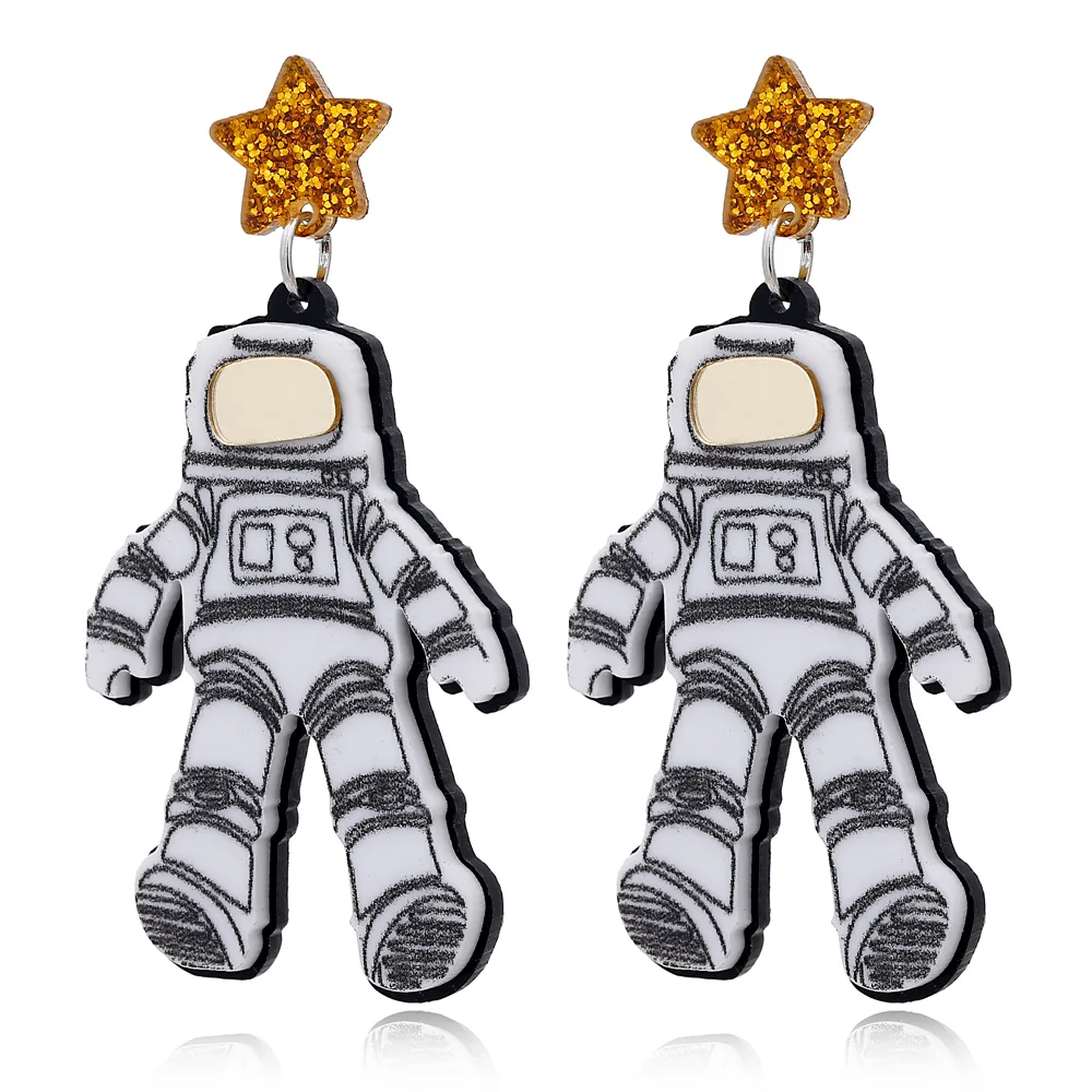 yaologe new punk astronauts drop earrings for women retro statement metal acrylic fashion funny dangle earring jewelry for party