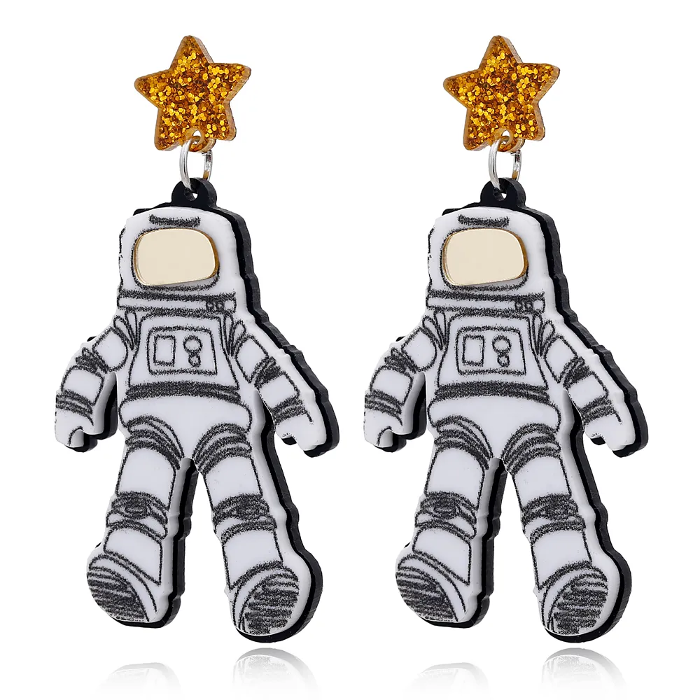 yaologe new punk astronauts drop earrings for women retro statement metal acrylic fashion funny dangle earring jewelry for party