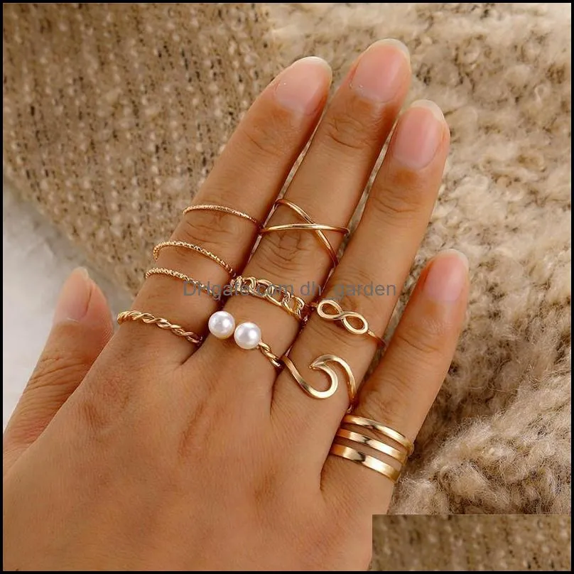 cluster rings pcs/set minimalist round cross twist wave for women fashion geometric pearl finger ring set bijoux femme 2022 brit22