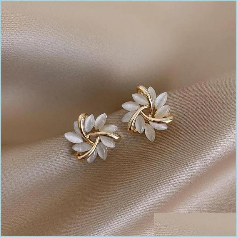 stud elegant and exquisite opal petal circle earrings for woman 2021 classic jewelry luxury party girls unusual