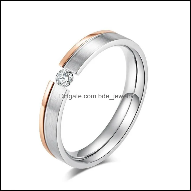 cluster rings for women stainless steel 4mm elegant simple brushed female ring rose gold inlaid stone wedding