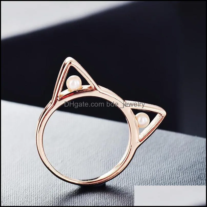 cluster rings sweet romance womens cat ear ring rose gold pearl engagement wedding banquet jewelry valentines day gift