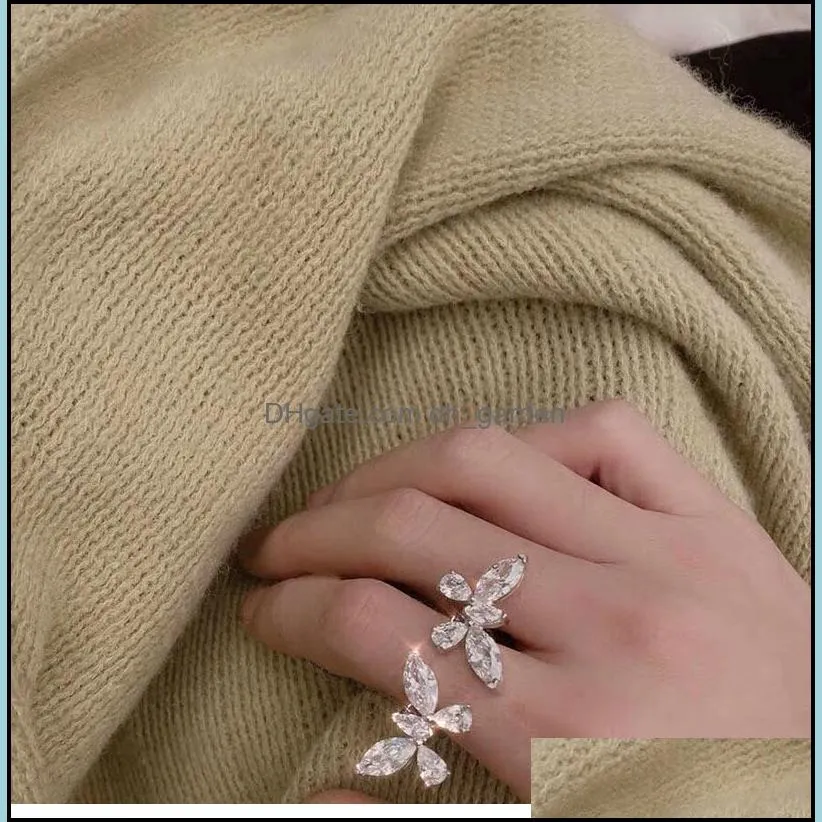 cluster rings korea design fashion jewelry luxury open butterfly zircon ring elegant women prom party ringcluster brit22