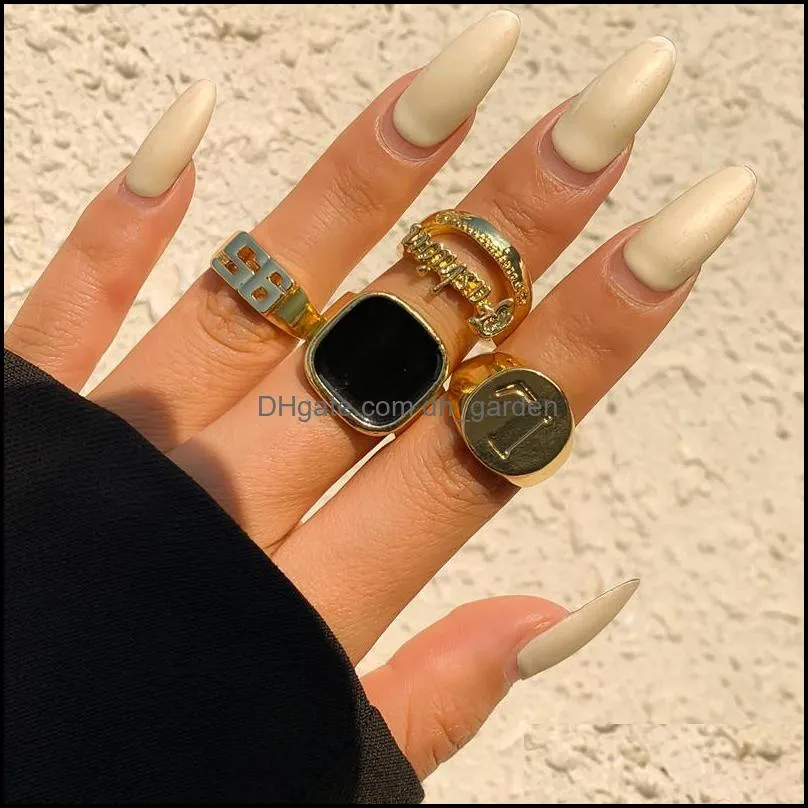 cluster rings ingesight z vintage geometric square star letter finger for women black white checkered grid plaid open set jewelrycluster