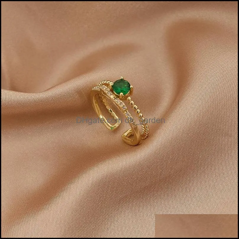 cluster rings vintage copper material green zircon ring double layer opening for women luxury trendy fashion jewelry giftcluster