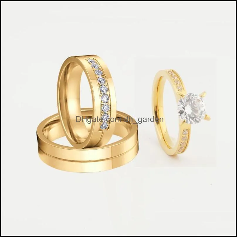 cluster rings 3pcs 18k gold plated wedding engagement set for men and women lovers couple ring titanium marriage anniversary
