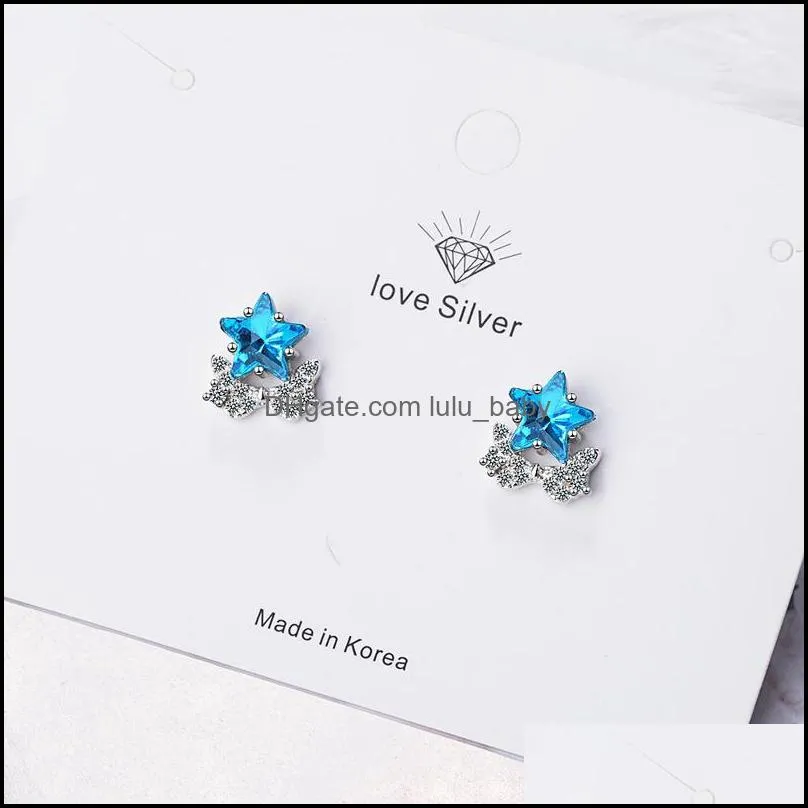 stud onevan charm 925 silver earrings for women wedding exquisite crystal blue star cute butterfly earring jewelry lady birthday gift
