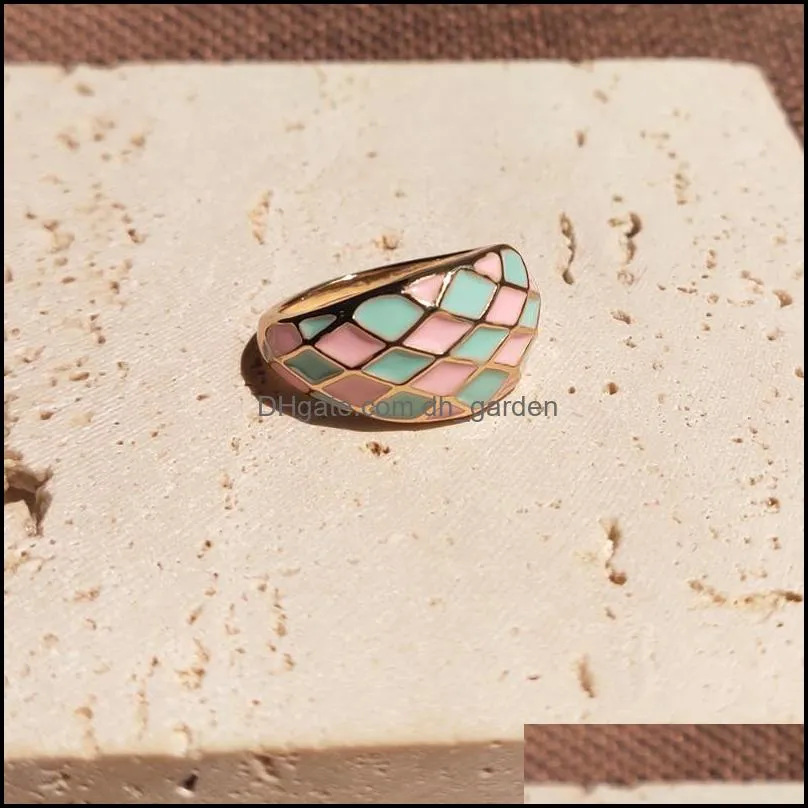 cluster rings 2022 drop oil cube colorful checkered geometry oval gold color metal enamel for women girls jewelry giftscluster brit22