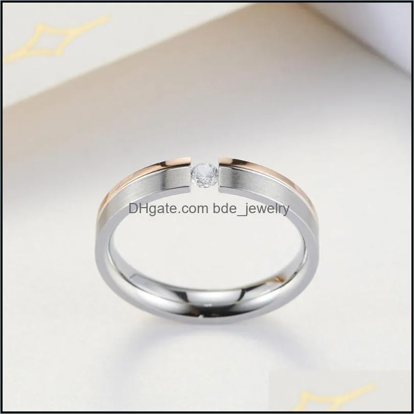 cluster rings for women stainless steel 4mm elegant simple brushed female ring rose gold inlaid stone wedding