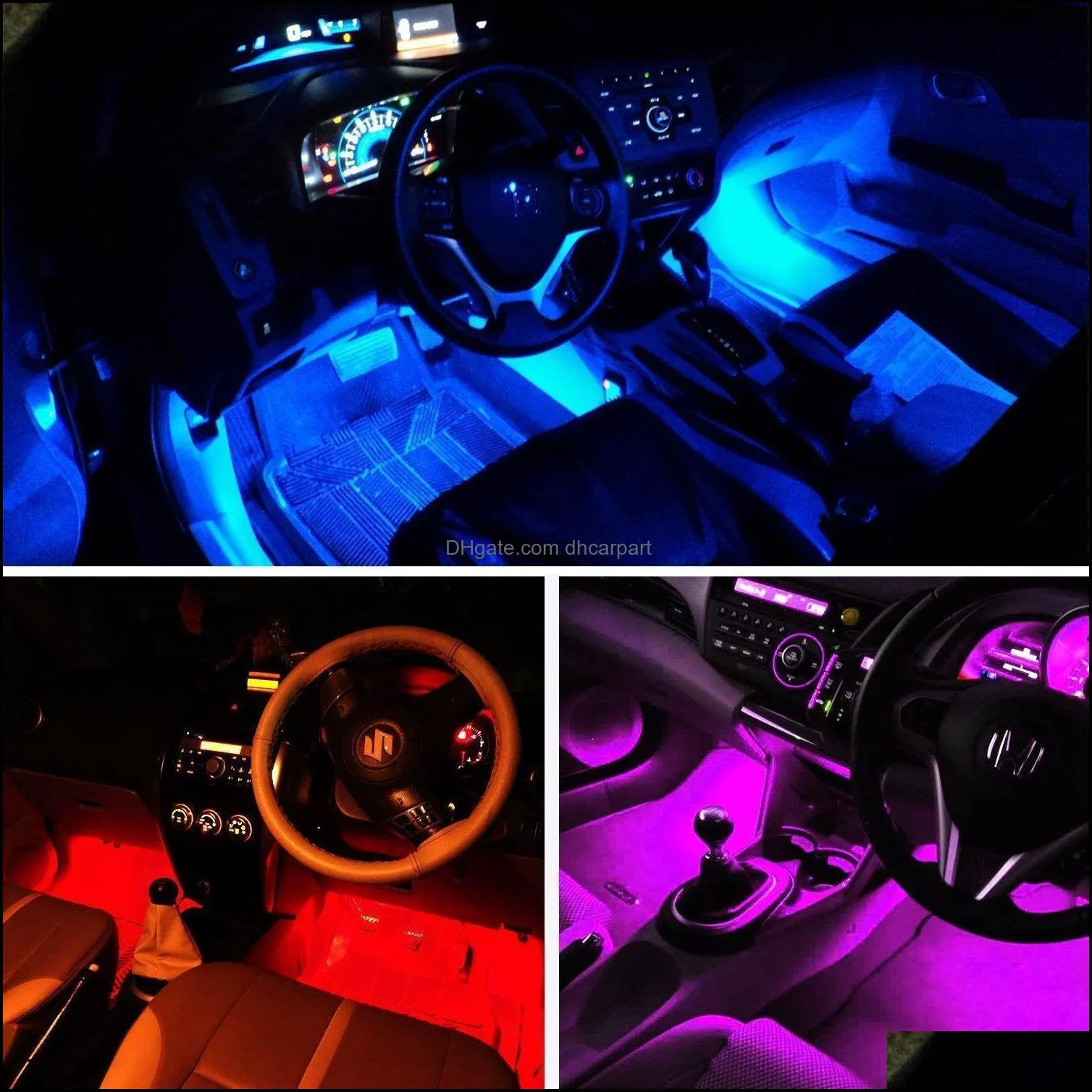 4 in 1 car inside atmosphere lamp 48 led interior decoration lighting rgb 16color wireless remote control 5050 chip 12v charge charming with retail