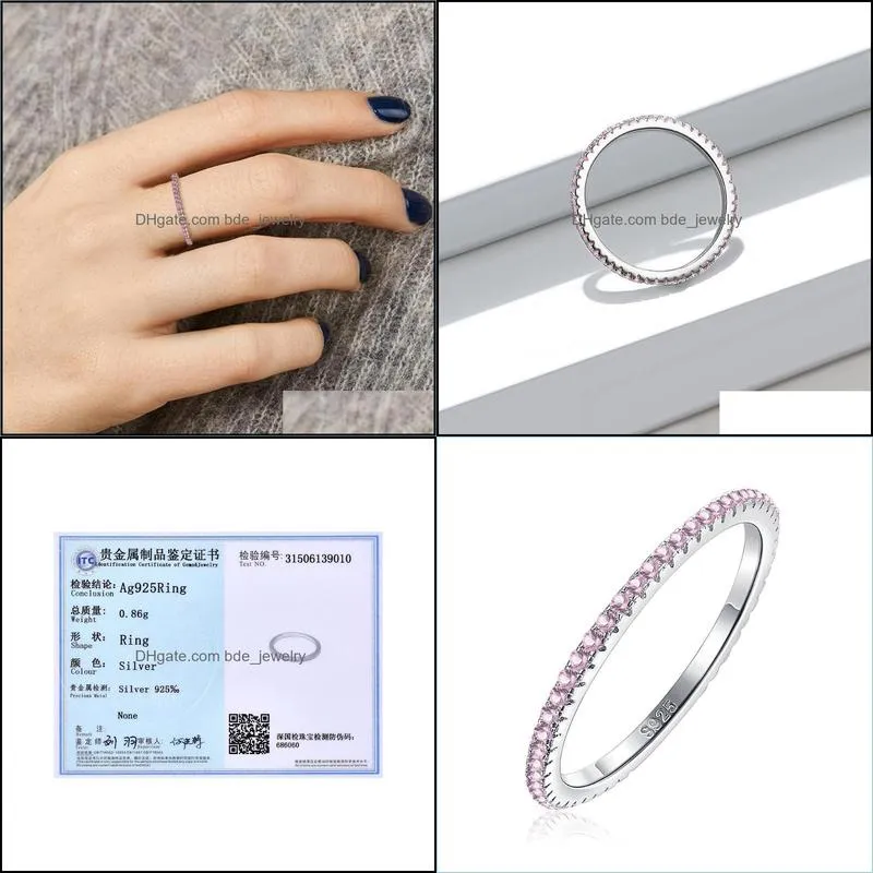cluster rings zemior 925 sterling silver fully pink crystal wedding female for women classic simple geometric fine jewelry 2021
