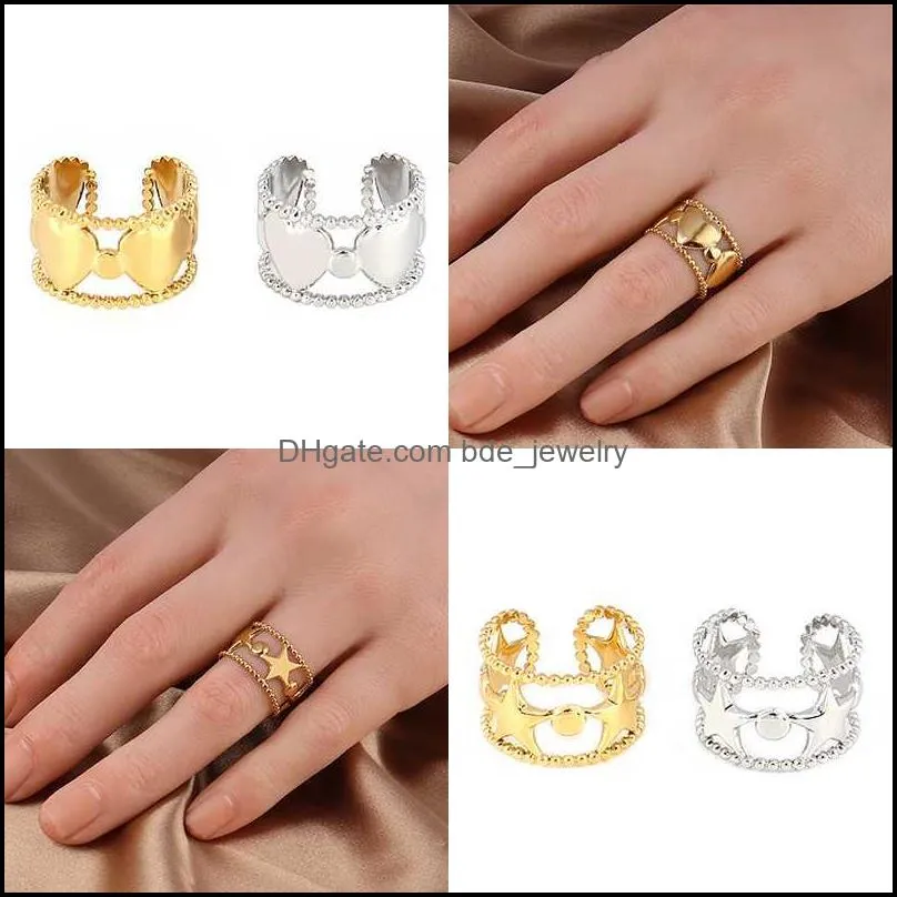 cluster rings stainless steel for women geometric multi layer ring open finger hollow circle round womens jewelry