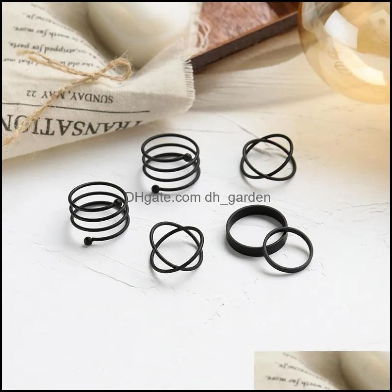 cluster rings 6pcs/set punk finger minimalist smooth gold/black geometric metal for women girls party jewelry bijoux femmecluster