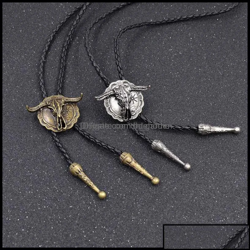 neck ties fashion accessories western bl head bolo tie necklace retro alloy sweater chain black long ornaments drop delivery 2021