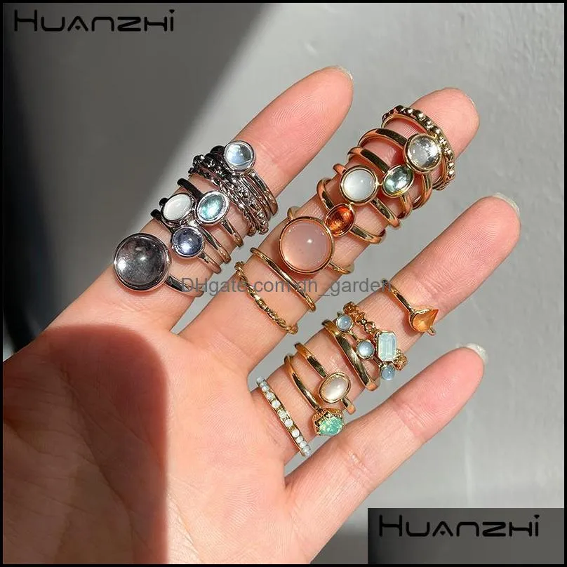 cluster rings 2022 korea 5pcs/set colorful stone rhinestone metal chain trendy geometry hit set for women girls jewelry giftscluster