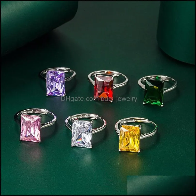 cluster rings ring for women 925 silver jewelry accessories rectangle shape zircon gemstone open finger wedding promise party