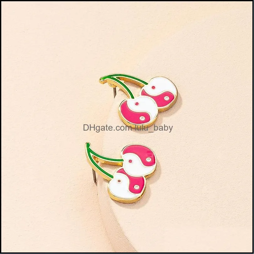 stud y2k jewelry pink heart yin yang cherry earrings for women metal vintage harajuku ins earring charms 90s aesthetic gifts