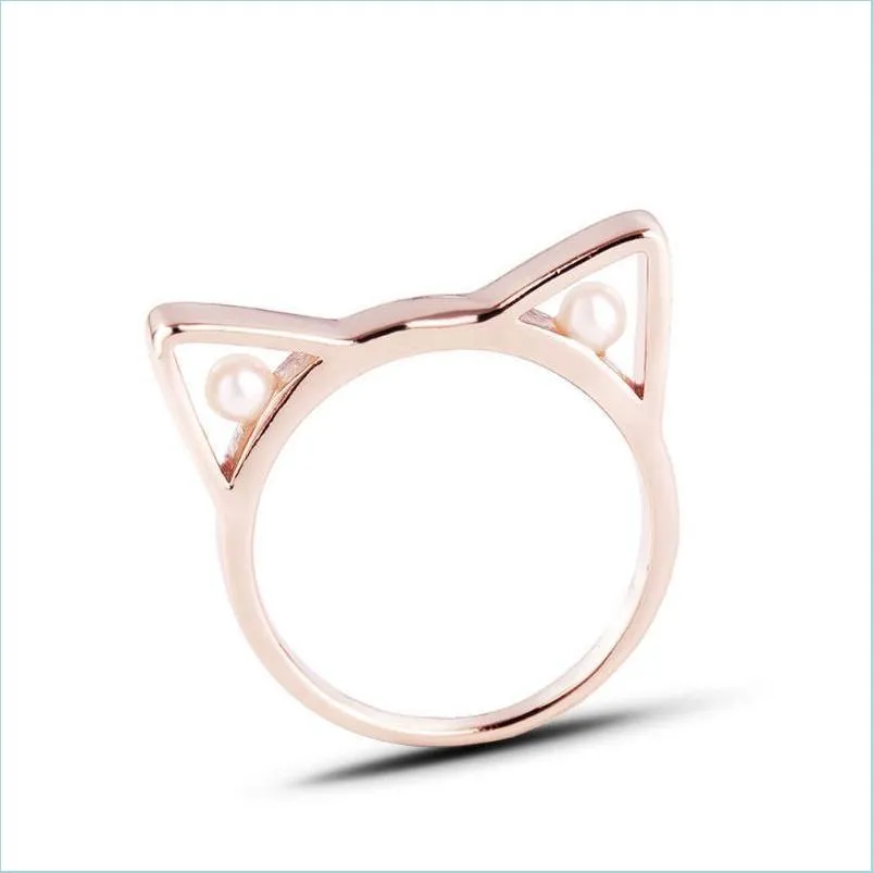 cluster rings sweet romance womens cat ear ring rose gold pearl engagement wedding banquet jewelry valentines day gift