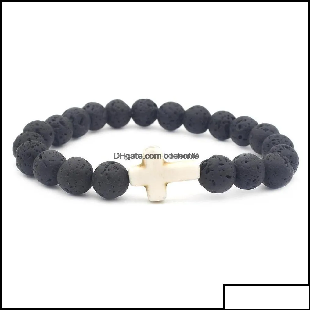charm bracelets jewelry natural black lava stone cross bracelet diy aromatherapy  oil diffuser for women men drop delivery 2021