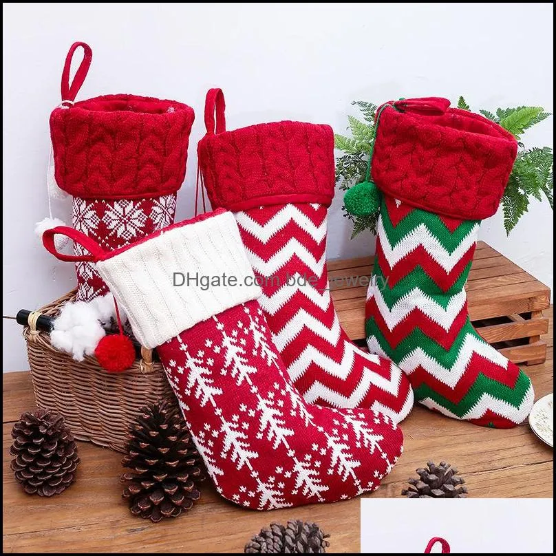 knit christmas stockings decor christmas trees ornament party decorations reindeer snowflake stripe candy socks bags xmas gifts bag