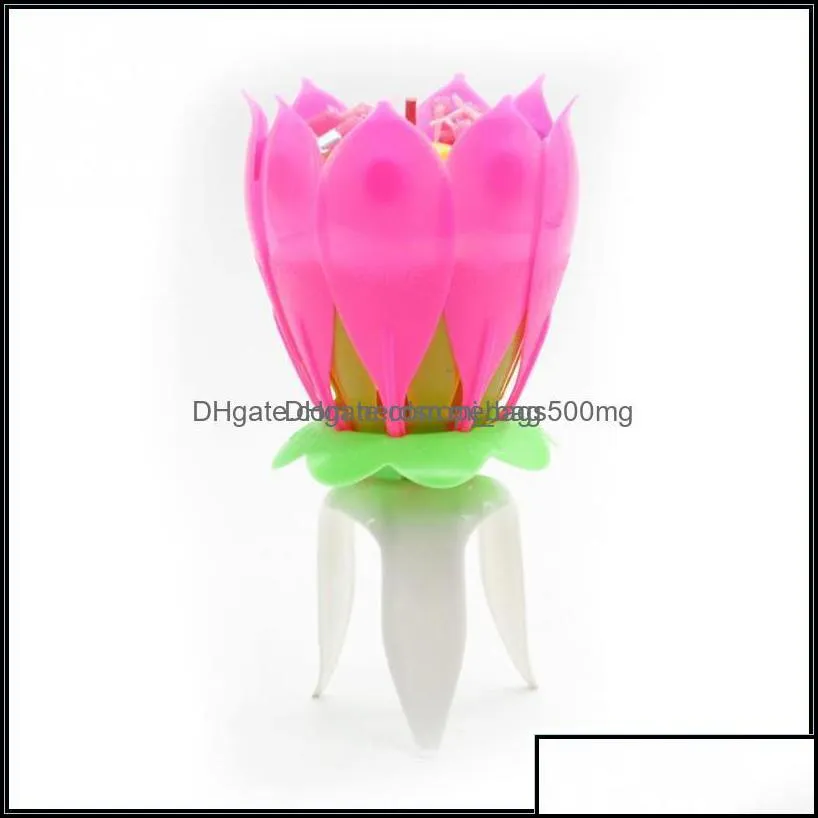 Decor Home Garden Flower SingleLayer Lotus Birthday Candle Party Music Sparkle Cake Candles Drop Delivery 2021 Cxzm5