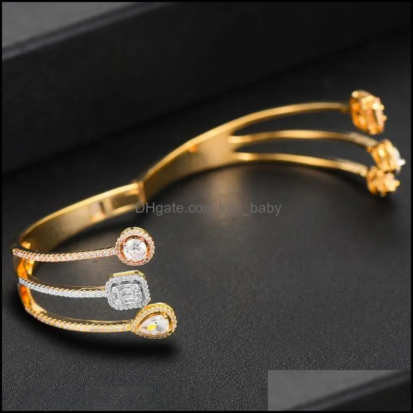 bangle trendy luxury 3 in1 stackable cuff for women wedding cubic zircon crystal cz dubai bracelet party jewelrybanglebangle