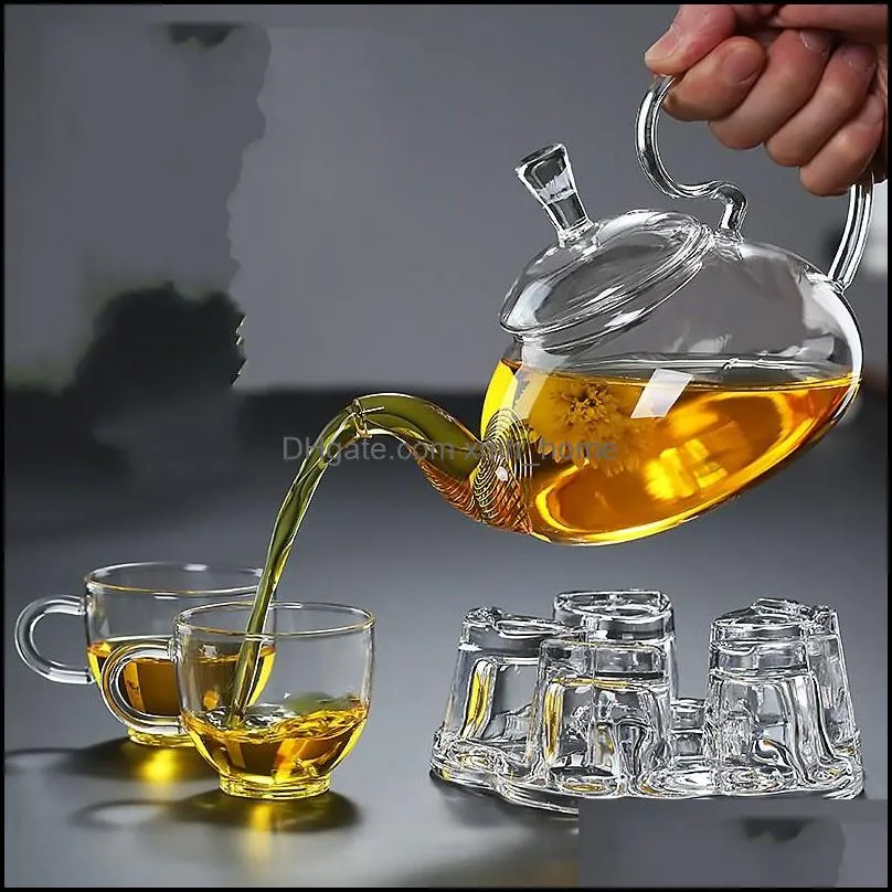 1pc 600ml heat resistant with high handle flower coffee glass tea pot blooming chinese glass teapots 250 s2