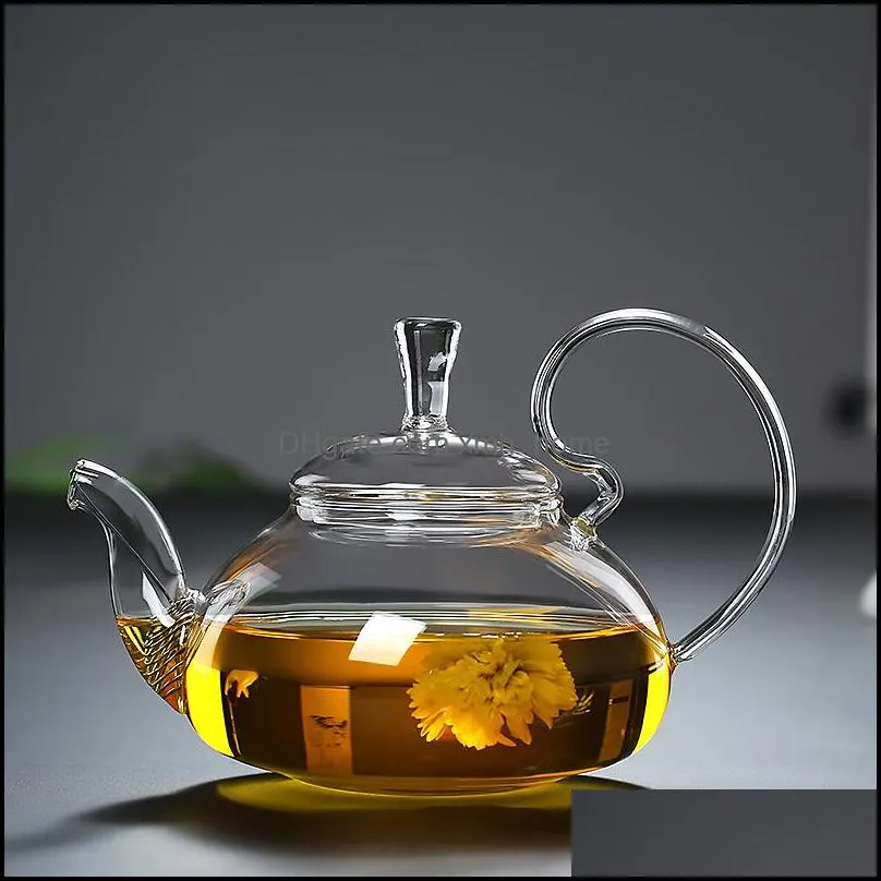 1pc 600ml heat resistant with high handle flower coffee glass tea pot blooming chinese glass teapots 250 s2