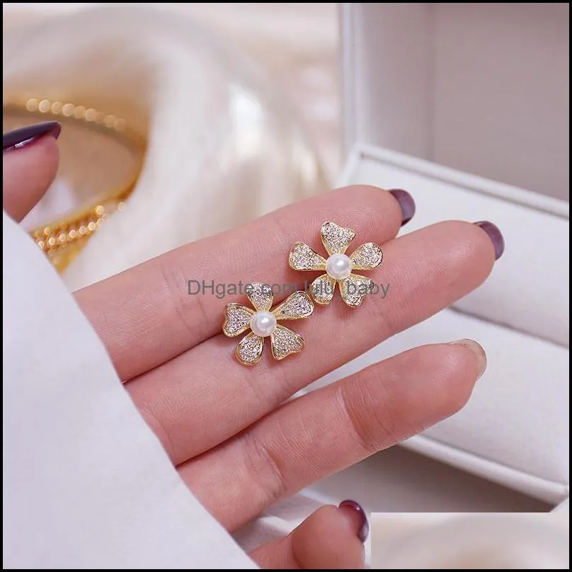 stud fine elegant bling flower earrings for women designer luxury jewelry high quality zircon s925 needle accessories gift