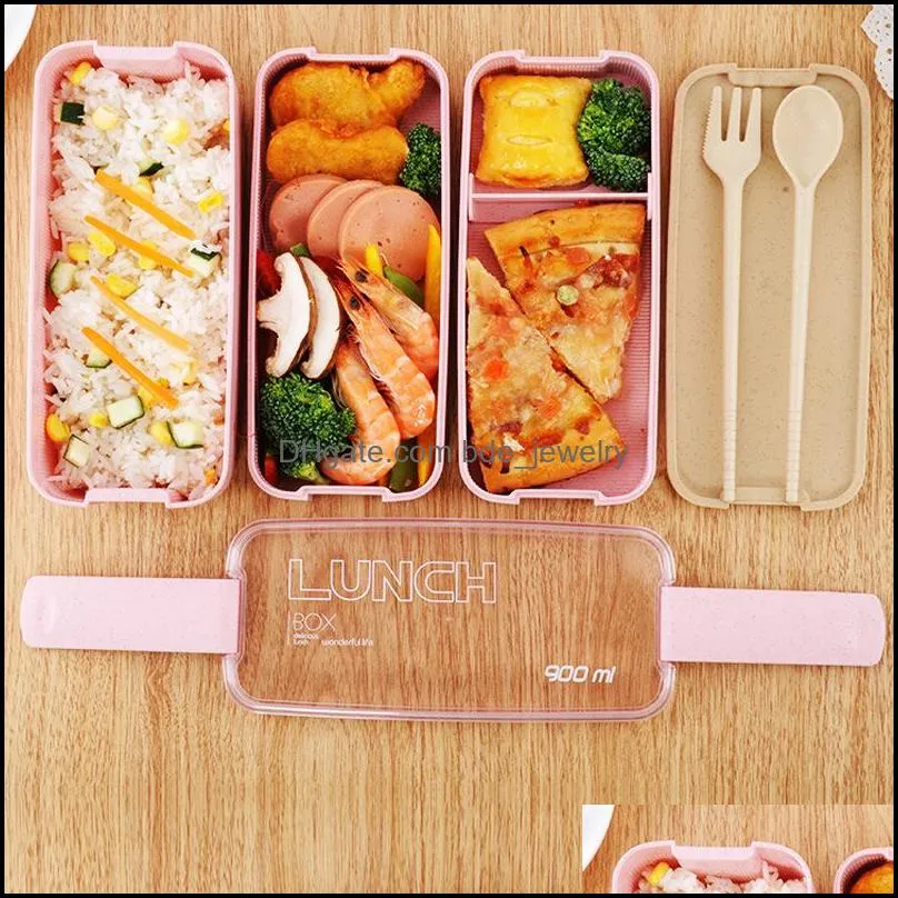 lunch box 3 grid wheat straw bento transparent lid food container for work travel portable student lunch boxes containers