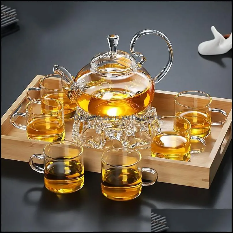 1pc 600ml heat resistant with high handle flower coffee glass tea pot blooming chinese glass teapots 250 s2