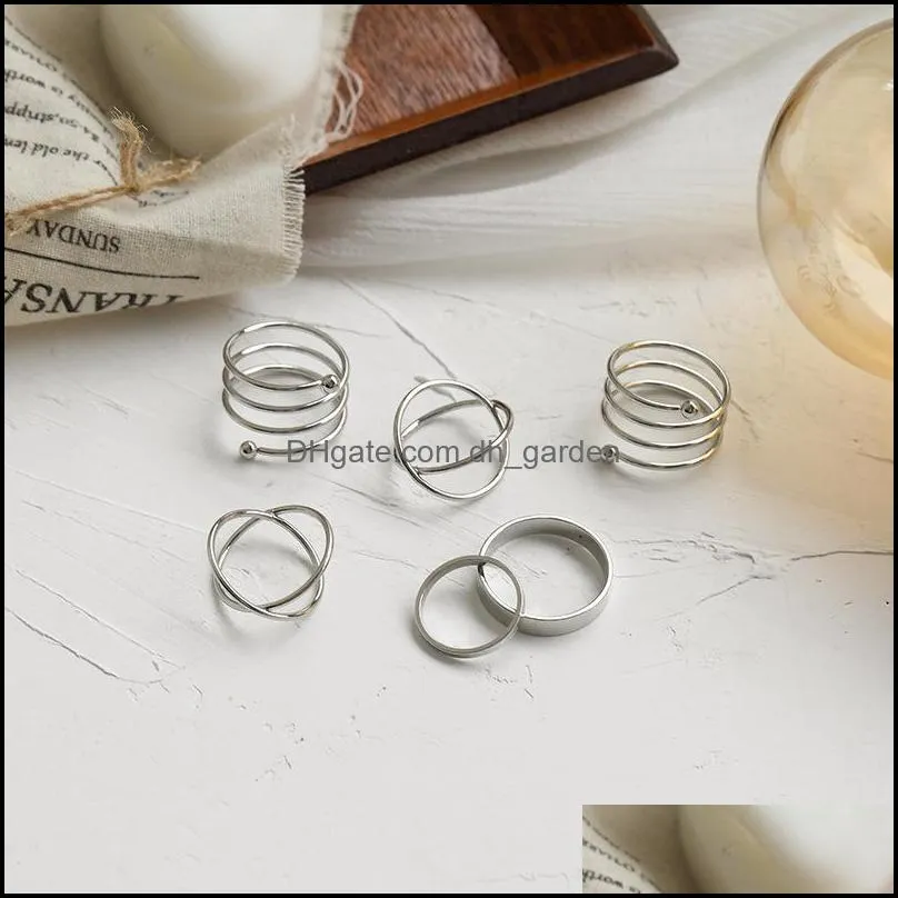 cluster rings 6pcs/set punk finger minimalist smooth gold/black geometric metal for women girls party jewelry bijoux femmecluster