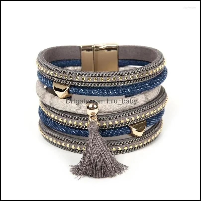 bangle ornapeadia 2022 bracelet for women bohemian fashion multilayer denim fringe wide brim wholesale bangles