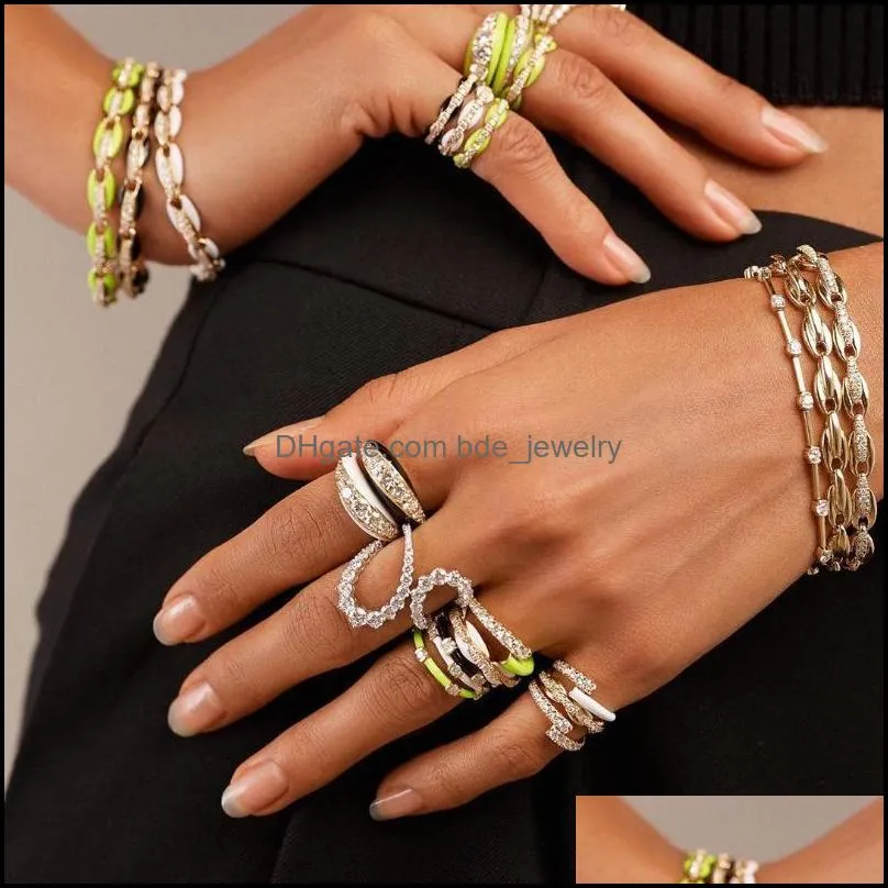 cluster rings 2021 colorful rainbow jewelry open adjusted women finger gold color cz neon enamel dome ring