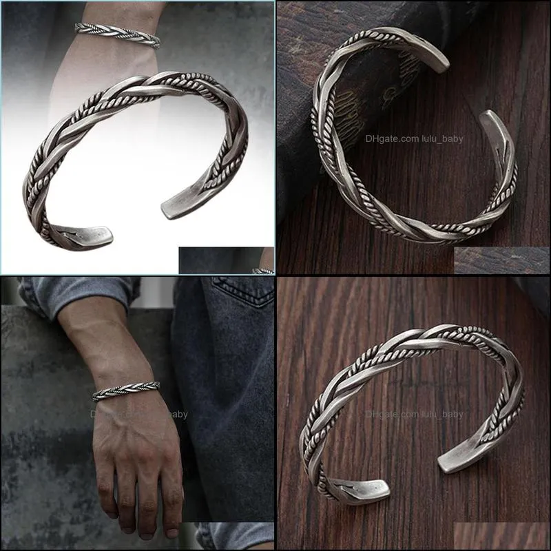 bangle retro weave silver plated bracelet adjustable alloy for men male gift decor aug889