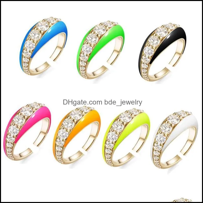 cluster rings 2021 colorful rainbow jewelry open adjusted women finger gold color cz neon enamel dome ring