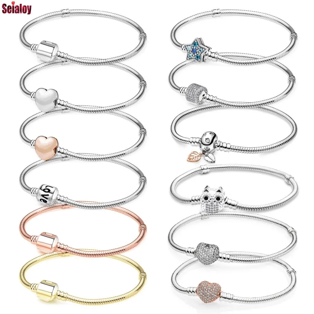 925 sterling silver charm bead bracelet for women original rose gold charms heart bracelets bangles snake chain diy jewelry