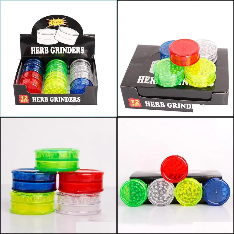 wholesale dia6cm colorful threelayer smoking plastic grinder tobacco acrylic broken for herb tobacco machine weight30g