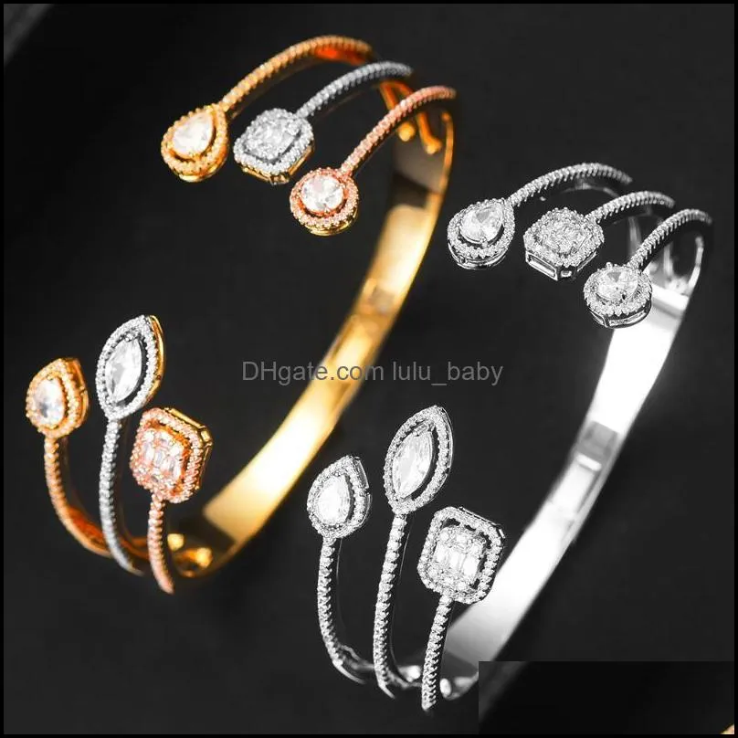 bangle trendy luxury 3 in1 stackable cuff for women wedding cubic zircon crystal cz dubai bracelet party jewelrybanglebangle