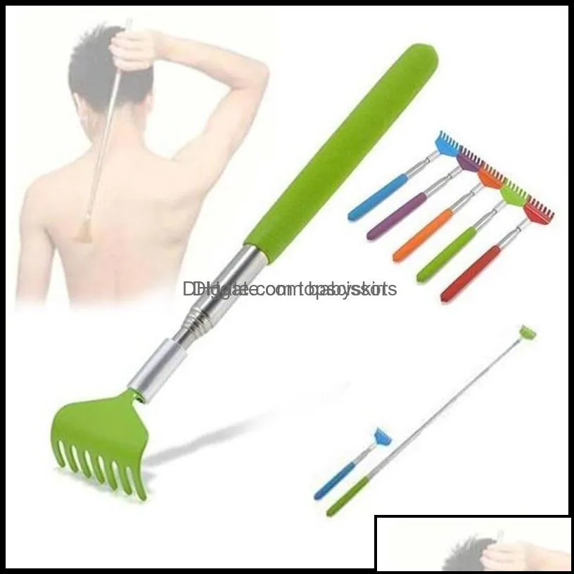 Bs002 Stainless Steel Back Scratcher Telescopic Portable Adjustable Size Extend Itch Aid Scratch Tool With Soft Grip Drop Delivery 2021