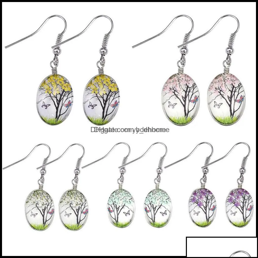 charm earrings jewelry fashion  dried flower charms s dangle earring glass oval ball drop ear creative gift delivery 2021 rxkqk